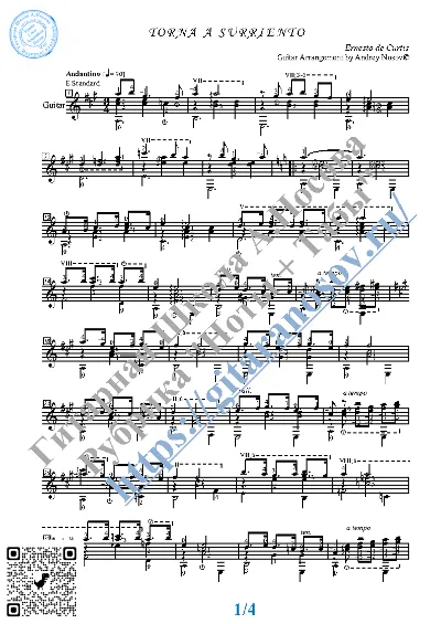 Torna a Surriento (Sheet music and tabs for guitar)