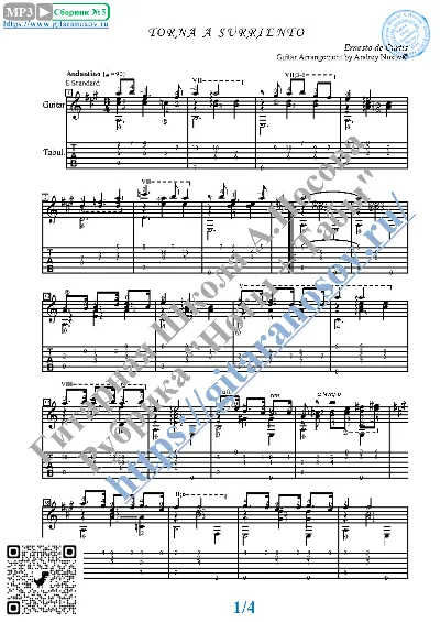 Torna a Surriento (Sheet music and tabs for guitar)