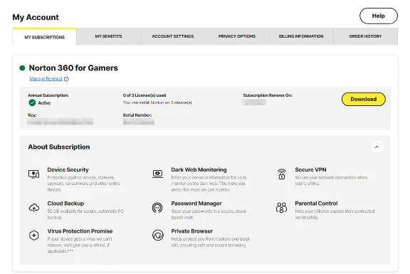 Norton 360 for Gamers 3 Devices / 1 year Global