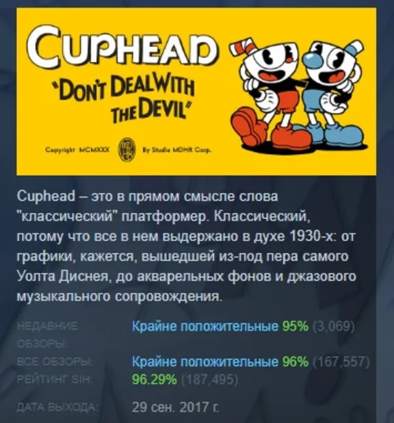 Cuphead АВТОДОСТАВКА STEAM GLOBAL МГНОВЕННО ЛИЦЕНЗИЯ