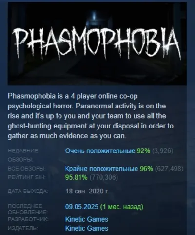 Phasmophobia АВТОДОСТАВКА STEAM GLOBAL МГНОВЕННО ЛИЦЕНЗИЯ