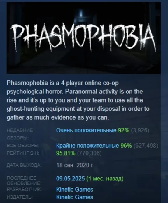 Phasmophobia АВТОДОСТАВКА STEAM GLOBAL МГНОВЕННО ЛИЦЕНЗИЯ