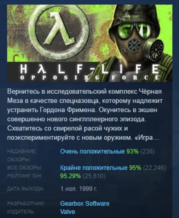 Half-Life: Opposing Force АВТОДОСТАВКА STEAM GLOBAL МГНОВЕННО ЛИЦЕНЗИЯ