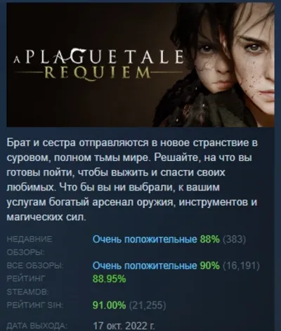 A Plague Tale: Requiem АВТОДОСТАВКА STEAM GLOBAL МГНОВЕННО ЛИЦЕНЗИЯ