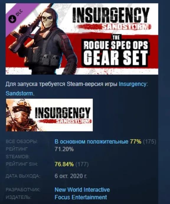 Insurgency: Sandstorm - Rogue Spec Ops Gear Set DLC AUTODELIVERY STEAM RUSSIA