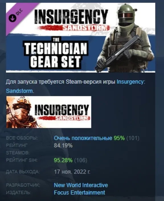 Insurgency: Sandstorm - Technician Gear Set DLC AUTODELIVERY STEAM РОССИЯ