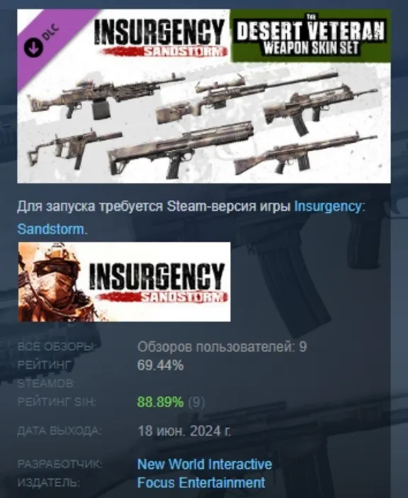 Insurgency: Sandstorm - Desert Veteran Weapon Skin Set DLC AUTODELIVERY STEAM РОССИЯ