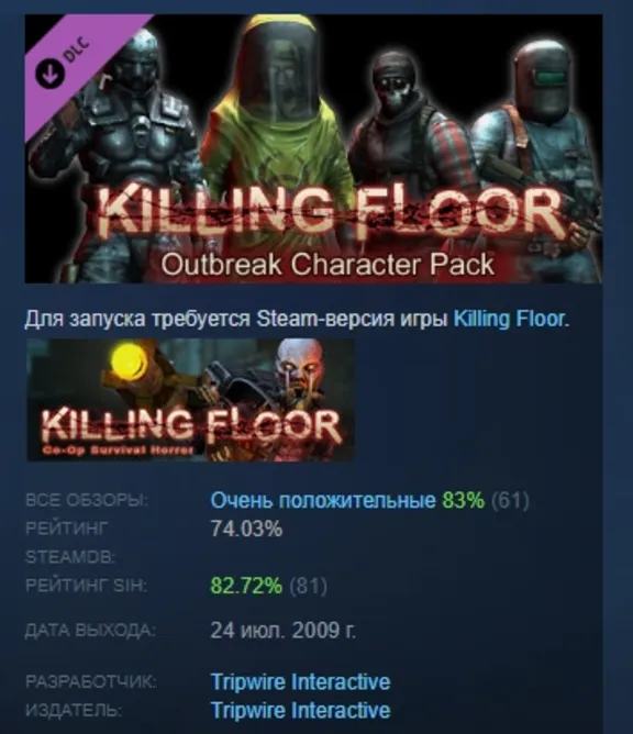 Killing Floor Outbreak Character Pack DLC AUTODELIVERY STEAM RUSSIA