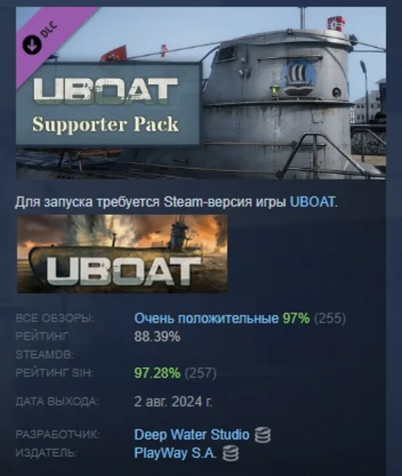 UBOAT - Supporter Pack DLC АВТОДОСТАВКА STEAM РОССИЯ