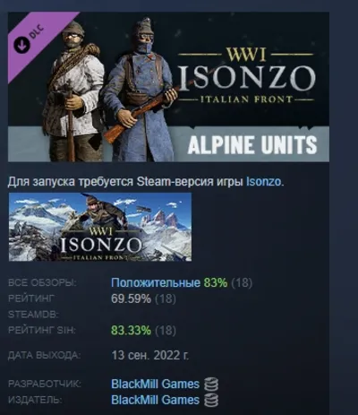 Isonzo - Alpine Units Pack Альпийские стрелки АВТОДОСТАВКА STEAM РОССИЯ