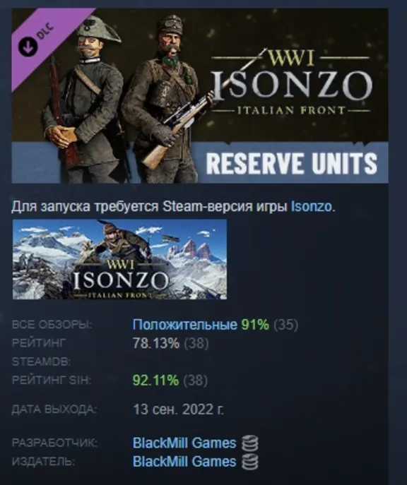 Isonzo - Reserve Units Pack Резервисты АВТОДОСТАВКА STEAM РОССИЯ