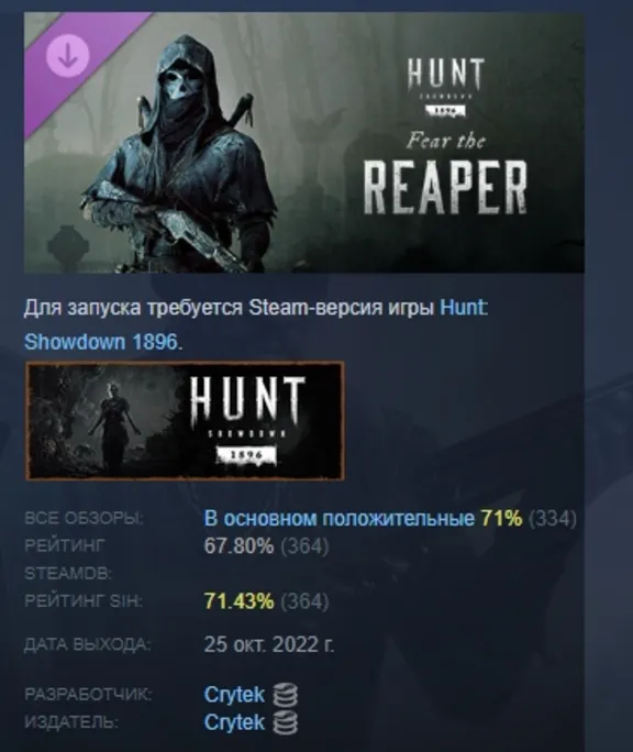 Hunt: Showdown 1896 – Fear The Reaper DLC АВТОДОСТАВКА STEAM РОССИЯ