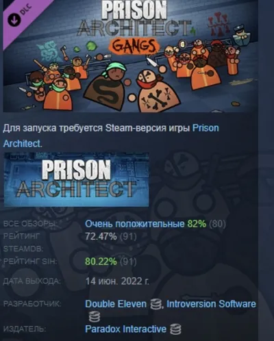 Prison Architect - Gangs DLC АВТОДОСТАВКА STEAM РОССИЯ