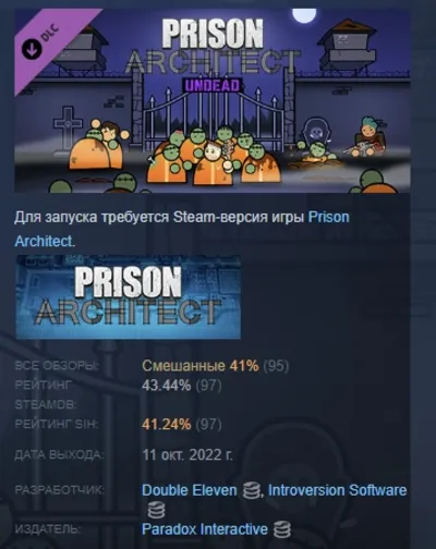 Prison Architect - Undead DLC АВТОДОСТАВКА STEAM РОССИЯ