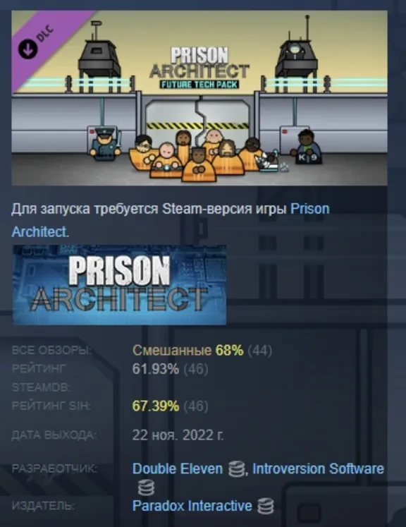 Prison Architect - Future Tech Pack DLC АВТОДОСТАВКА STEAM РОССИЯ