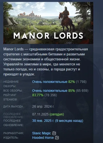Manor Lords АВТОДОСТАВКА STEAM GLOBAL МГНОВЕННО ЛИЦЕНЗИЯ