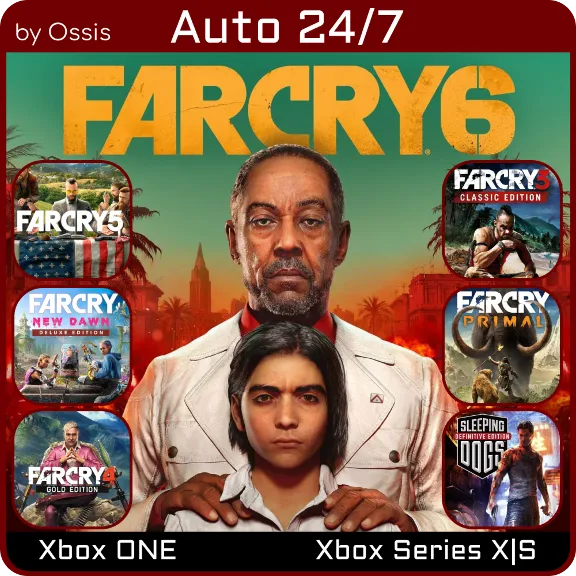 24/7 XBOX Far Cry 6 Gold, 5, 4 GOLD, 3 Classic, PRIMAL, Sleeping Dogs Definitive