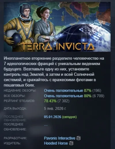 Terra Invicta АВТОДОСТАВКА STEAM GLOBAL МГНОВЕННО ЛИЦЕНЗИЯ