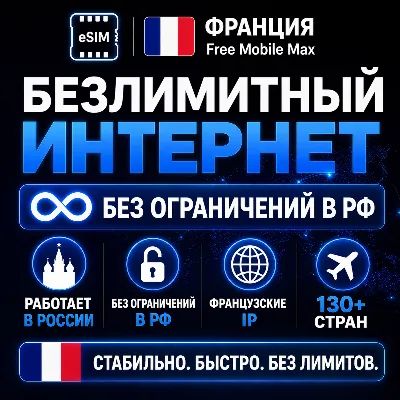 eSIM France Free Mobile Max | Unlimited Internet | Works in Russia and 130+ Countries