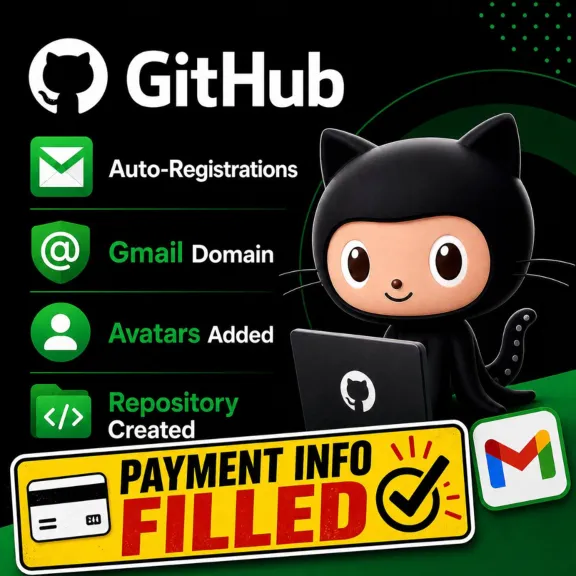 GitHub Auto-Reg | Payment filled | 02.06 reg | Account |  Avatar+Repo | AUTODELIVERY