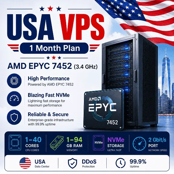 USA VPS - 1 Month | AMD 2xEPYC 7452 | Fast NVMe | 2 Gbit/s Port