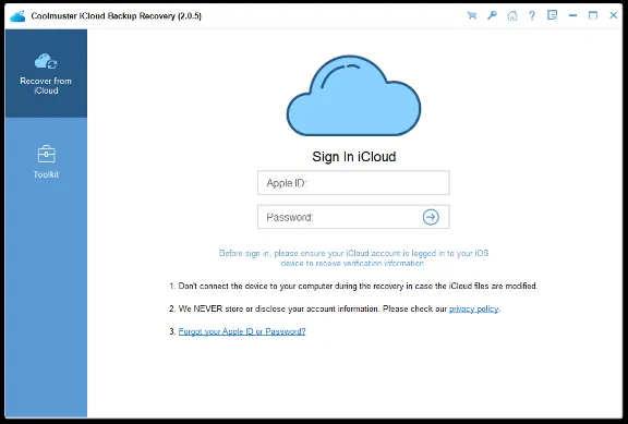 Coolmuster iCloud Backup Recovery Аккаунт