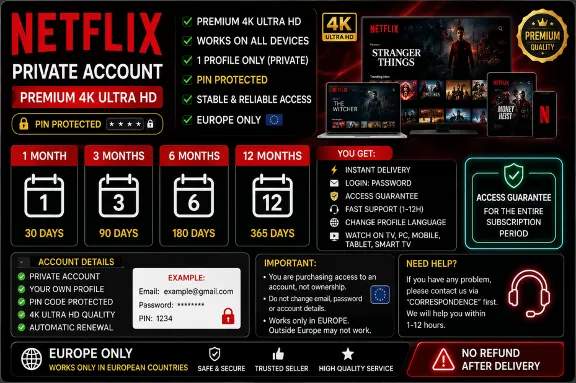 NETFLIX ACCOUNT | PRIVATE | 4K PREMIUM | EUROPE ONLY 🇪🇺