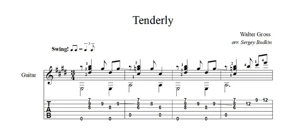 Tenderly (Walter Gross) guitar sheet music
