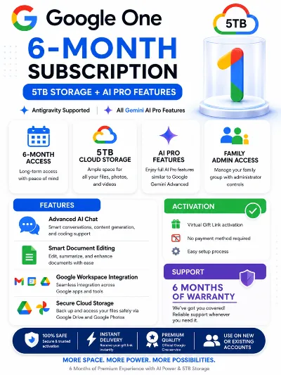 Google Cloud Storage 5TB | Gemini AI Pro | 6-Month+gift | nanobanana |Gemini