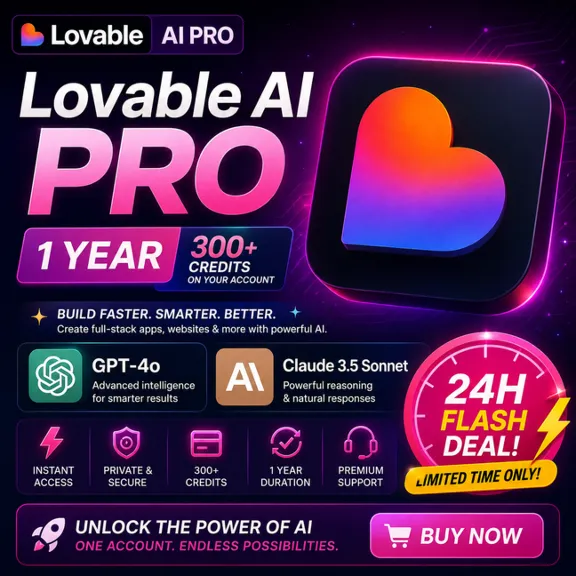 Lovable AI Pro – 1 год | 304+ кредитов на вашем аккаунте | GPT-4o и Claude 3.5 Sonnet