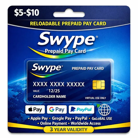 Swype Prepaid Карта $5-$10 | Apple Pay | Google Pay | PayPal | Онлайн Платёж | 3 года
