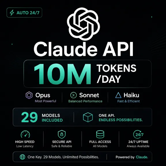 Claude API — 10 млн токенов/день | Opus, Sonnet, Haiku + 29 моделей