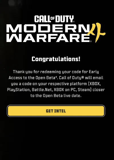 BETA ACCESS CODE CoD MODERN WARFARE 4
