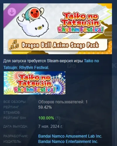 Taiko no Tatsujin: Rhythm Festival - DRAGON BALL Anime Songs Pack AUTODELIVERY STEAM