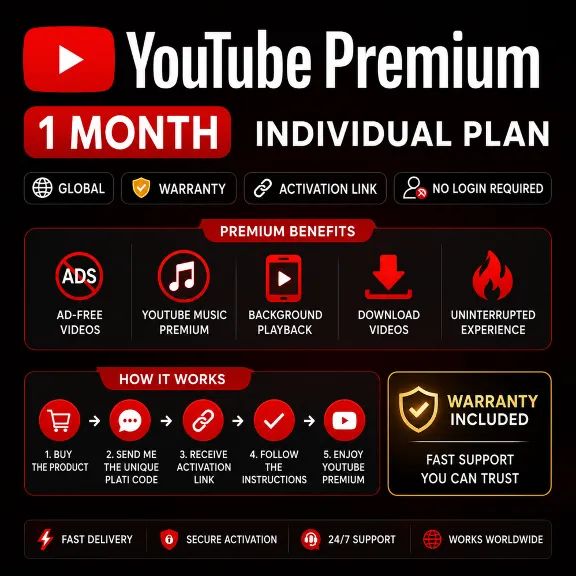 YouTube Premium на 1 / 12 месяц | Индивидуально | Ссылка | Без карты | Без входа