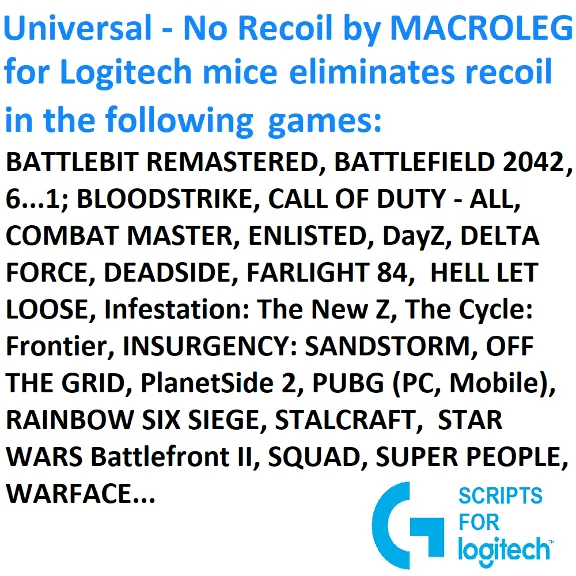 Универсальный скрипт - No recoil для logitech - battlefield, call of duty, pubg...
