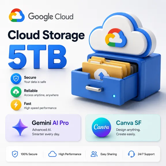 Google Cloud Storage 5TB | Gemini AI Pro | 6-Month+gift | nanobanana |Gemini