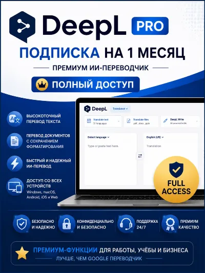 DeepL Pro на 1 месяц | Премиум ИИ-переводчик | Полный доступ