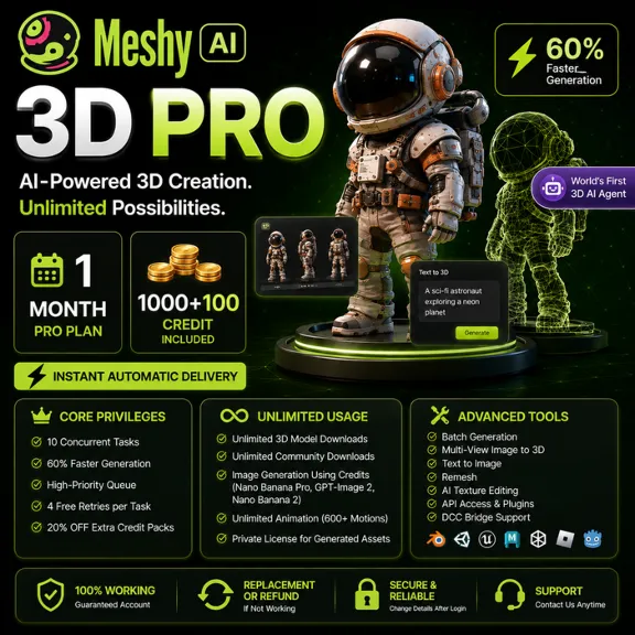 ⚡ Meshy AI 3D Pro | 1 Month | 1150 Credits | Instant Automatic Delivery⚡