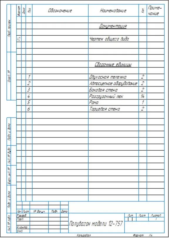 Model 12-757 open wagon – general arrangement drawing in KOMPAS-3D