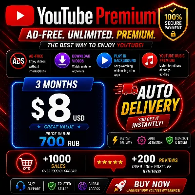 [AUTO 24/7] YouTube Premium 3 М | Индивидуальный | Без входа | Гарантия | GLOBAL