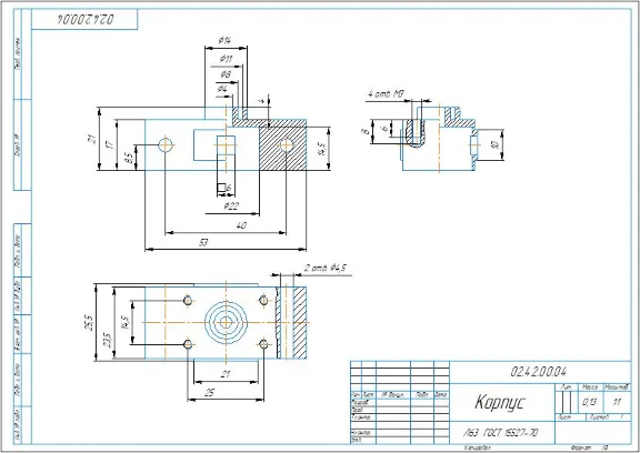 02.42.00.04 Housing – part drawing in Kompas-3D software