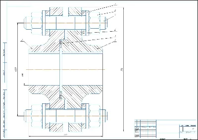 Flanged shaft coupling for 95 mm diameter shaft. Assembly drawing, detailed parts lis