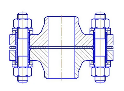 Flanged shaft coupling for 95 mm diameter shaft. Assembly drawing, detailed parts lis