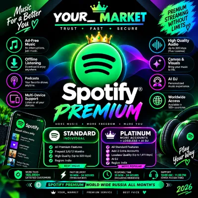 SPOTIFY PREMIUM — ДОСТУПЕН ВО ВСЁМ МИРЕ, ВКЛЮЧАЯ РОССИЮ. ДОСТУПНЫ ВСЕ СРОКИ ПОДПИСКИ.
