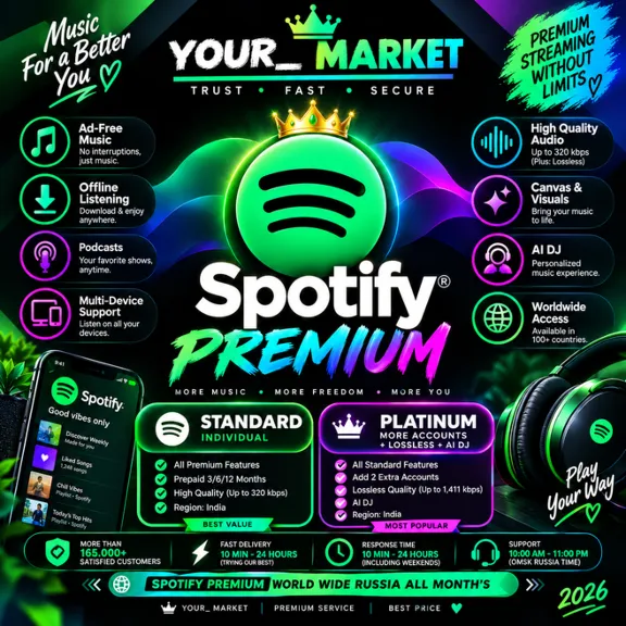 SPOTIFY PREMIUM — ДОСТУПЕН ВО ВСЁМ МИРЕ, ВКЛЮЧАЯ РОССИЮ. ДОСТУПНЫ ВСЕ СРОКИ ПОДПИСКИ.