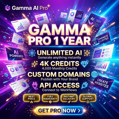 Gamma AI Pro 1 Год | Неограниченный AI, 4000 Кредитов, Домены, API