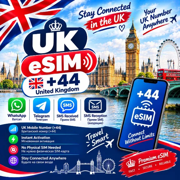 🇬🇧 UK eSIM +44 Phone Number for Incoming SMS Reception