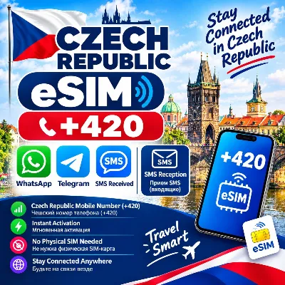 🇨🇿 Czech Republic  eSIM +420 Phone Number for Incoming SMS Reception