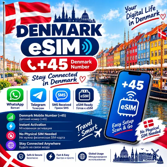 🇩🇰 Denmark eSIM +45 Phone Number for Incoming SMS Reception